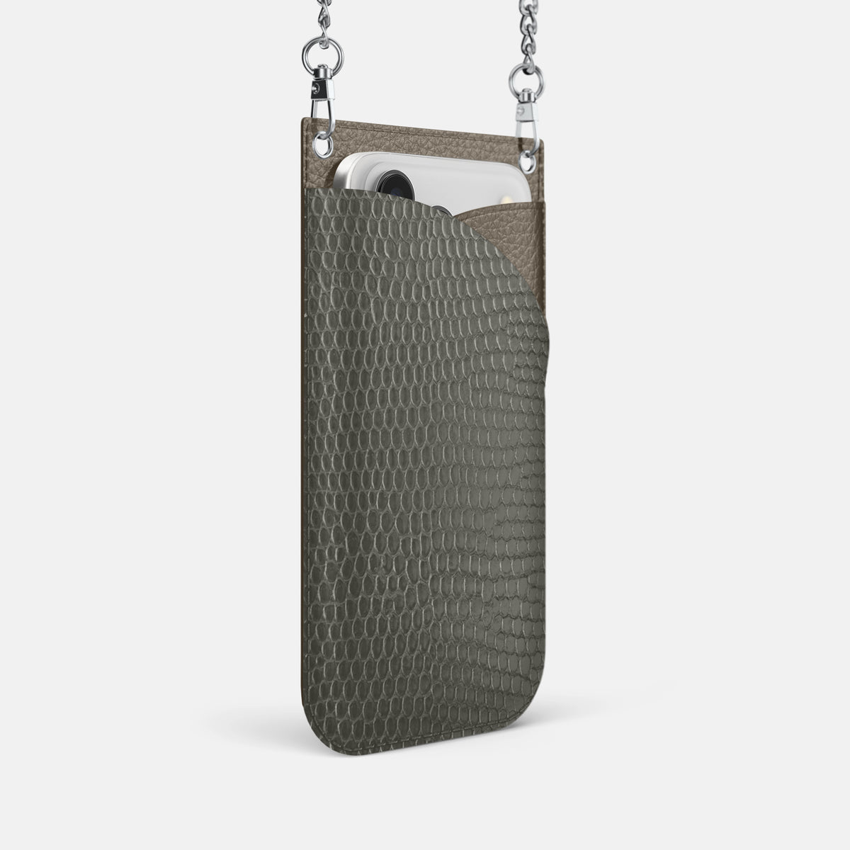 Crossbody Bag For iPhone 17 Pro In Lizard -2 | Grey-Steel