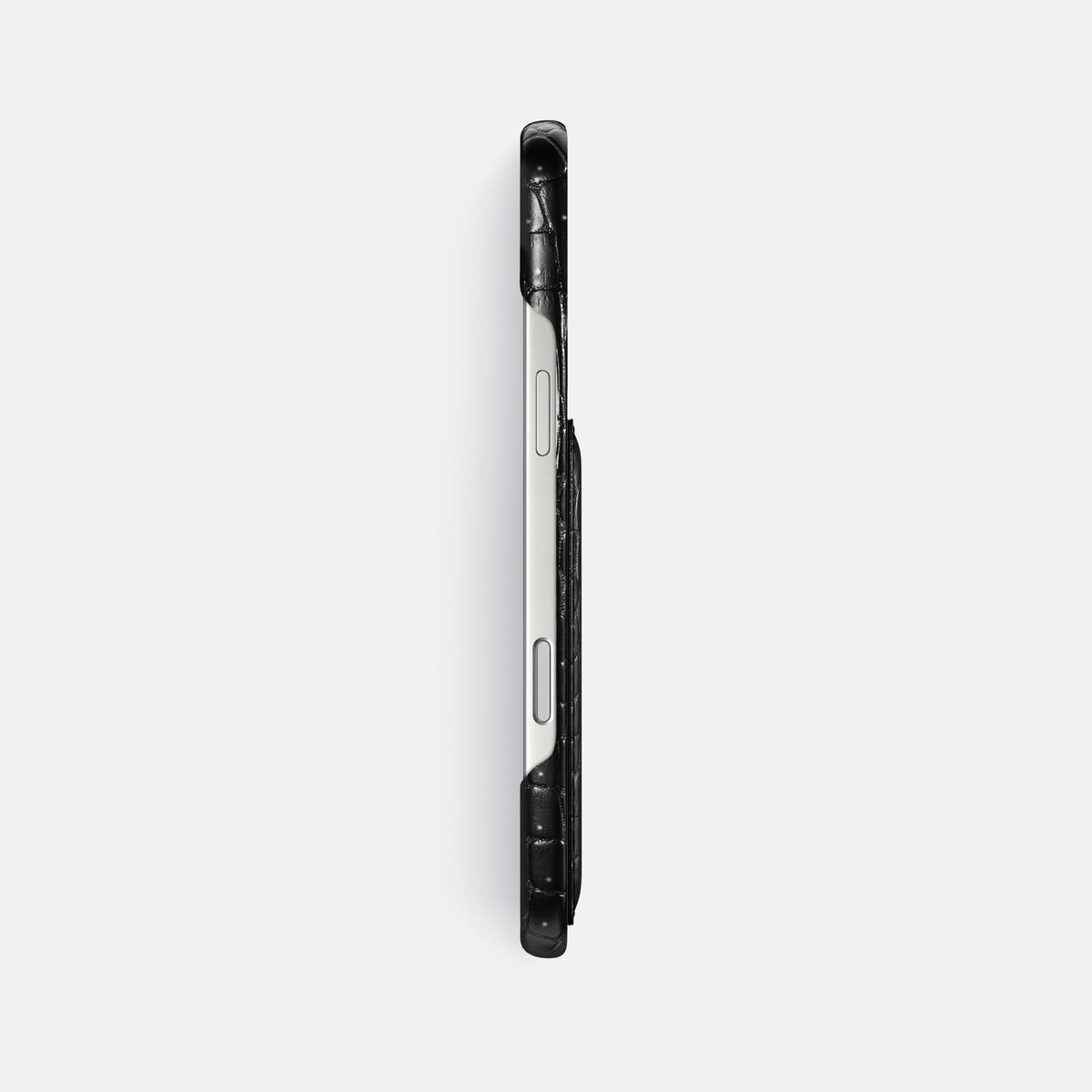 Slim Card Case For iPhone 17 Pro Max In Porosus Crocodile -3 | Shiny-Black