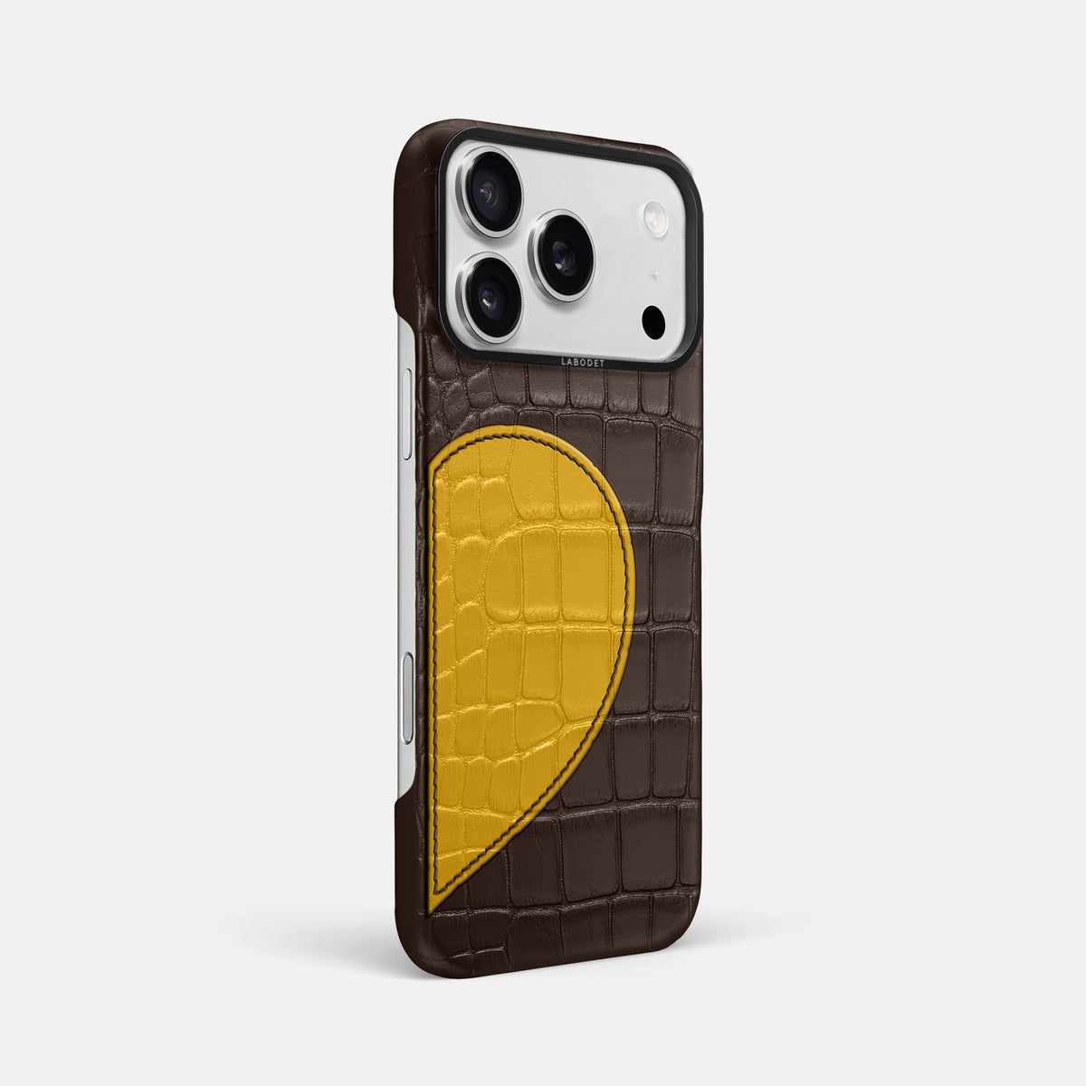 Classic Case With Half Heart - Right For iPhone 18 Pro Max In Alligator -2 | Dark-Brown-Black