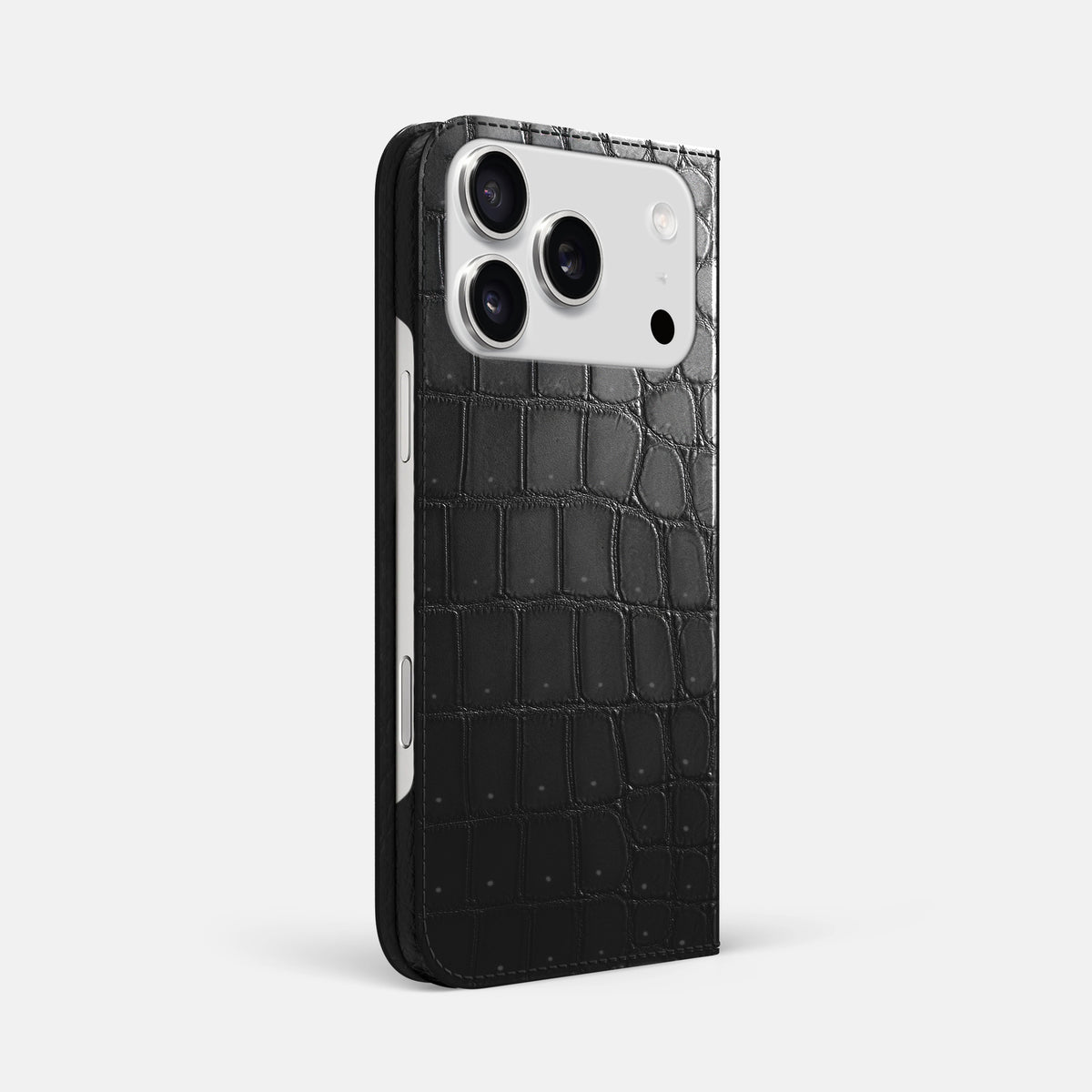 Folio Slim Case For iPhone 17 Pro Max In Porosus Crocodile -1 | Shiny-Black