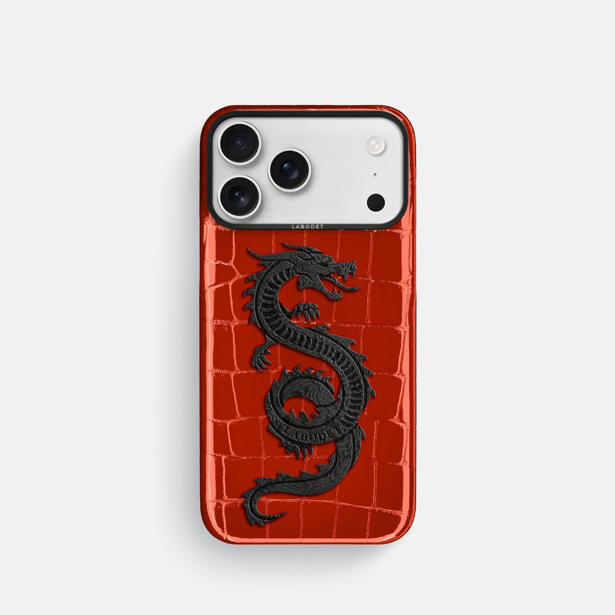 Classic Case With Carbon Dragon For iPhone 18 Pro In Shiny Alligator -1 | Orange-Black