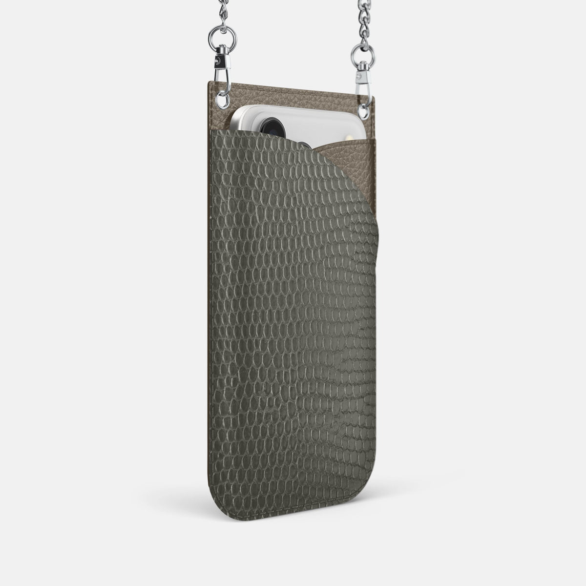 Crossbody Bag For iPhone 18 Pro In Lizard -2 | Grey-Steel