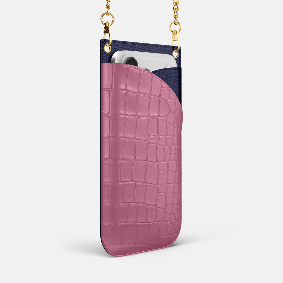 Crossbody Bag For iPhone 17 Pro In Alligator -2 | Pink-Lagoon-Gold