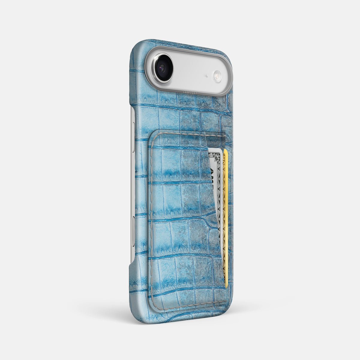 Double Card Case For iPhone 17 Air In Himalayan Crocodile -2 | Ice-Blue-Steel