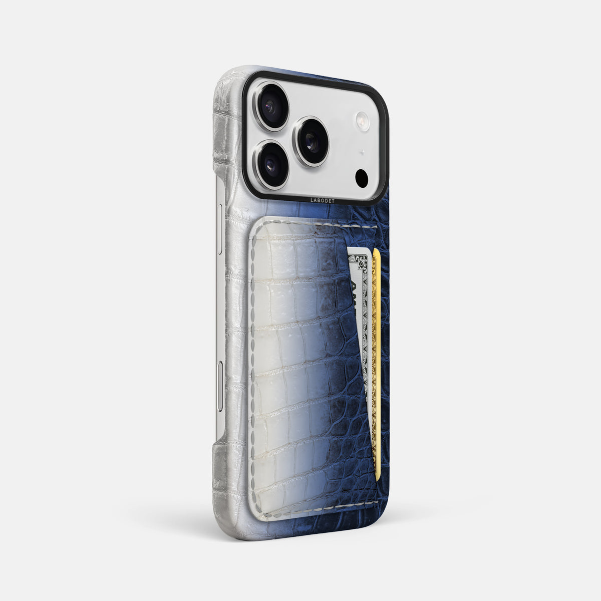 Double Card Case For iPhone 17 Pro Max In Himalayan Crocodile -2 | Navy-Blue-Black