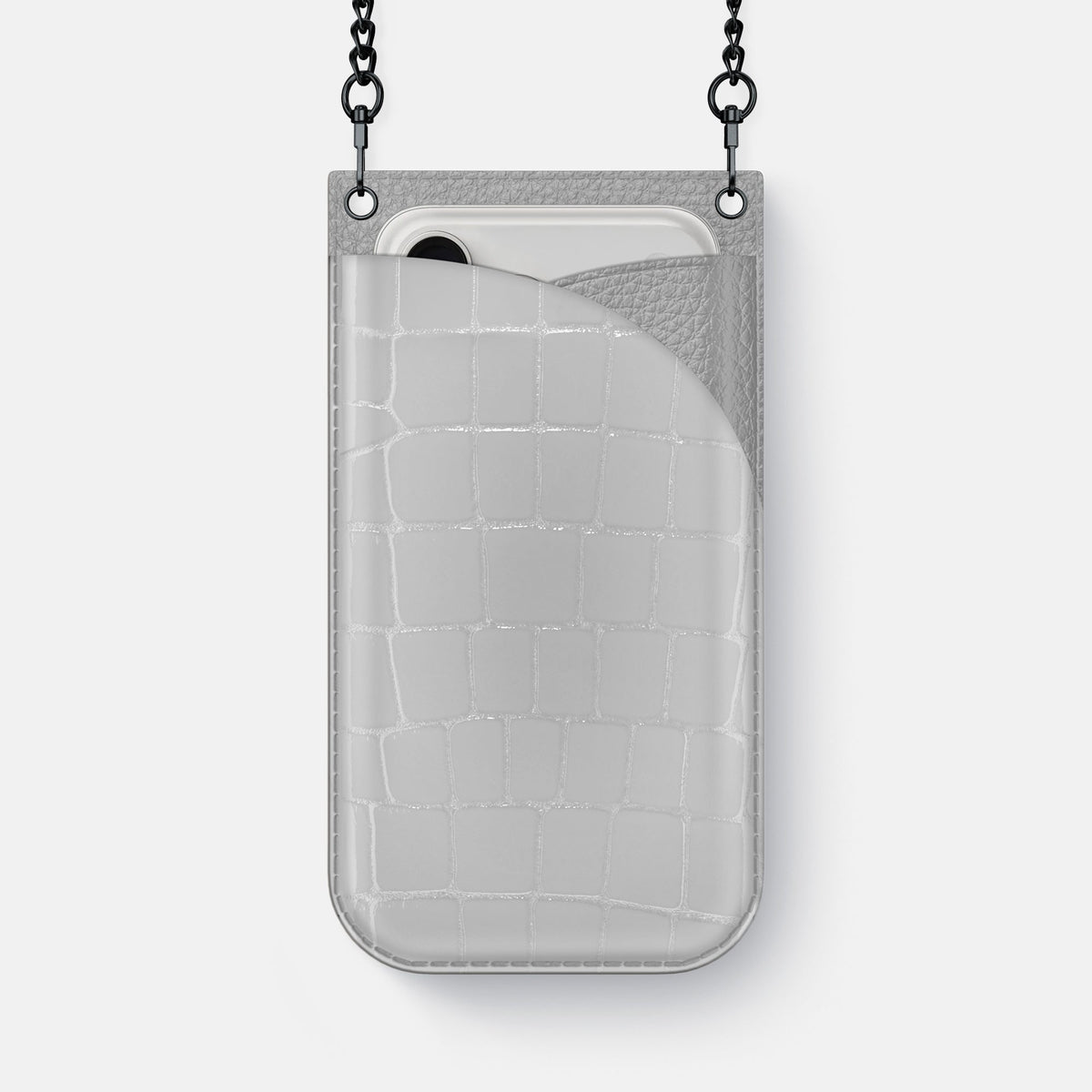 Crossbody Bag For iPhone 18 Pro Max In Shiny Alligator -1 | White-Black