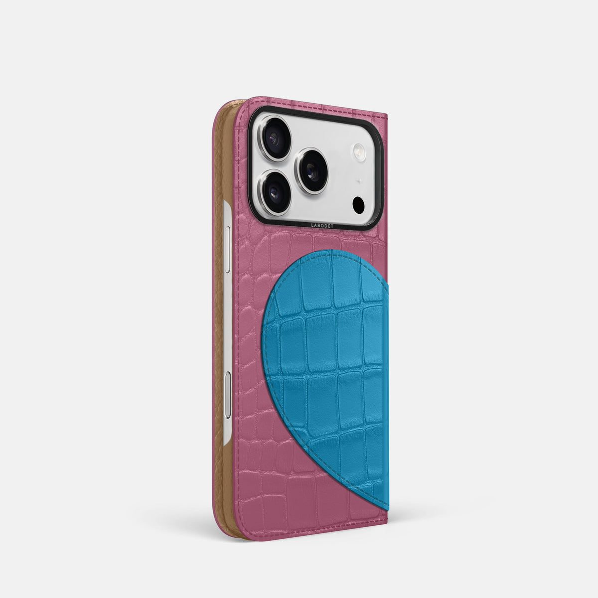 Folio Case With Heart For iPhone 18 Pro In Alligator -1 | Pink-Lagoon-Black