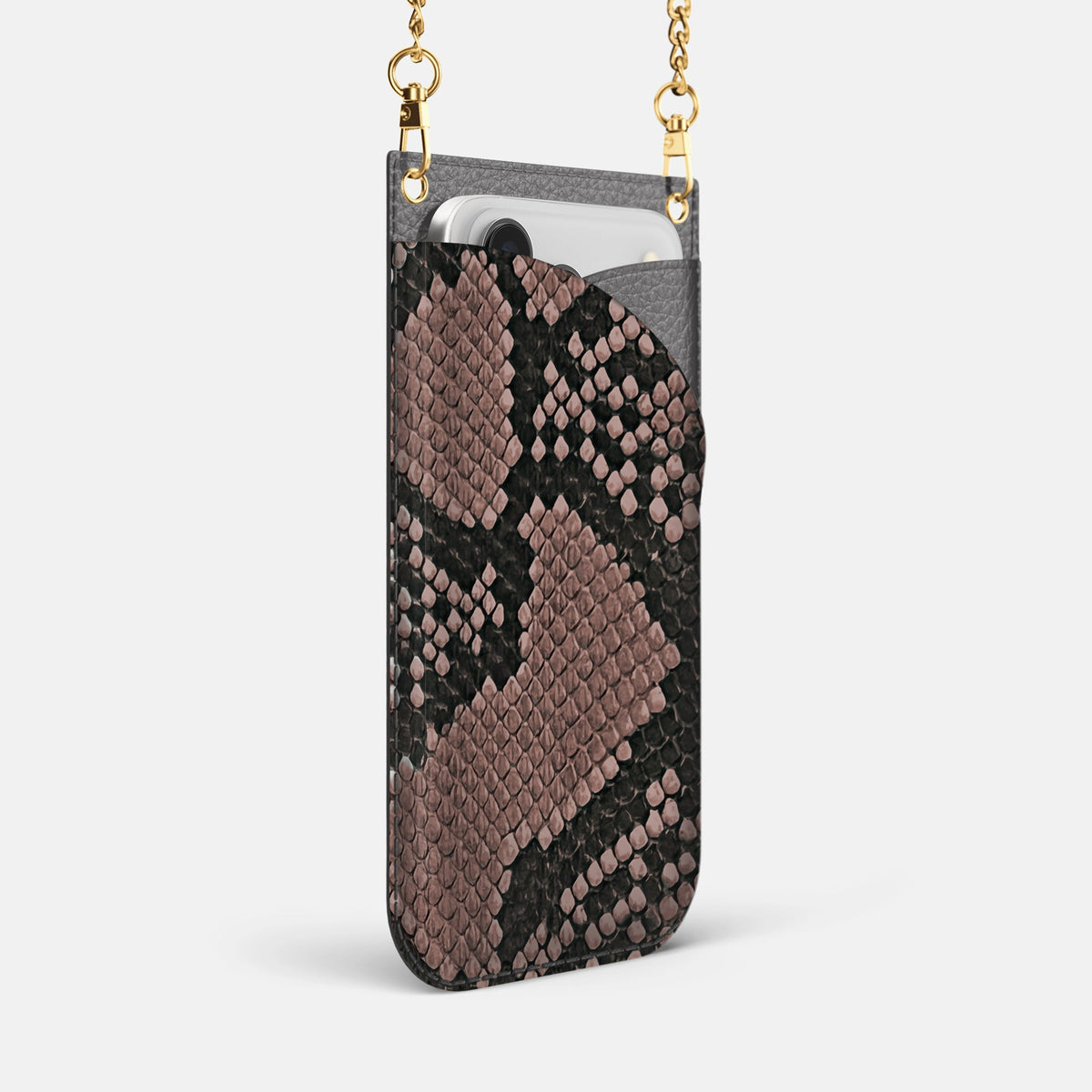 Crossbody Bag For iPhone 18 Pro Max In Deluxe Python -2 | Mahogany-Brown-Gold