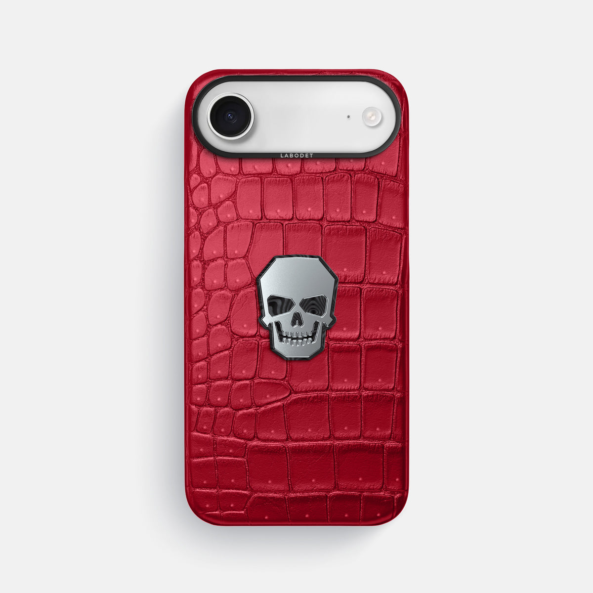 Classic Case With Titanium Skull For iPhone 17 Air In Porosus Crocodile -1 | Burgundy-Black