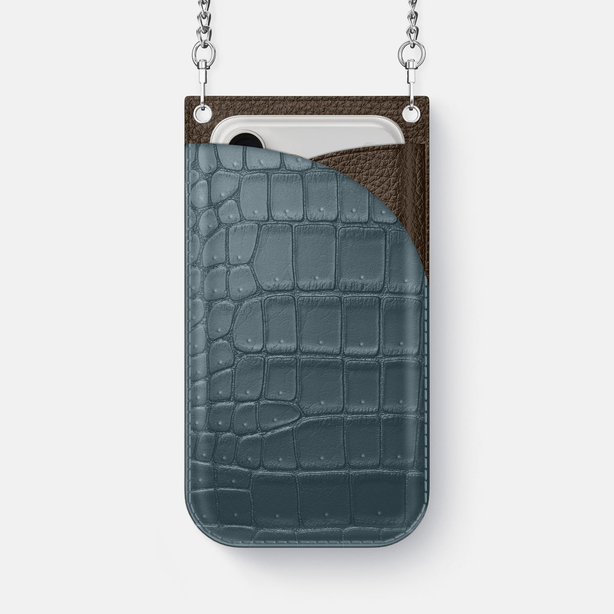 Crossbody Bag For iPhone 18 Pro Max In Porosus Crocodile -1 | Denim-Steel