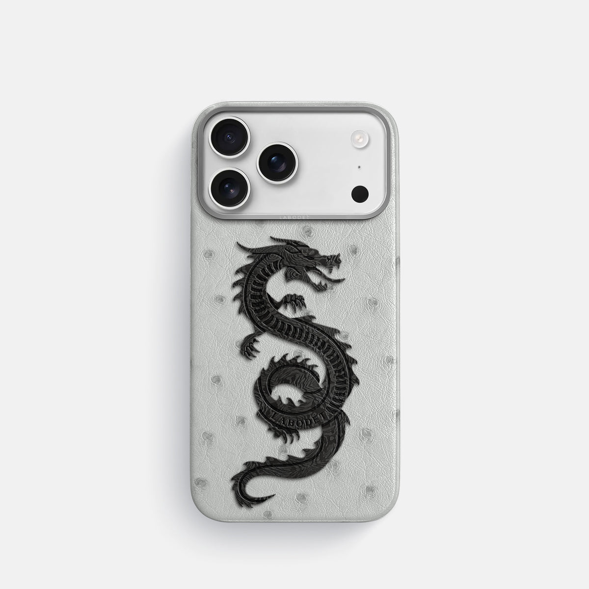 Classic Case With Carbon Dragon For iPhone 17 Pro In Ostrich -1 | White-Steel