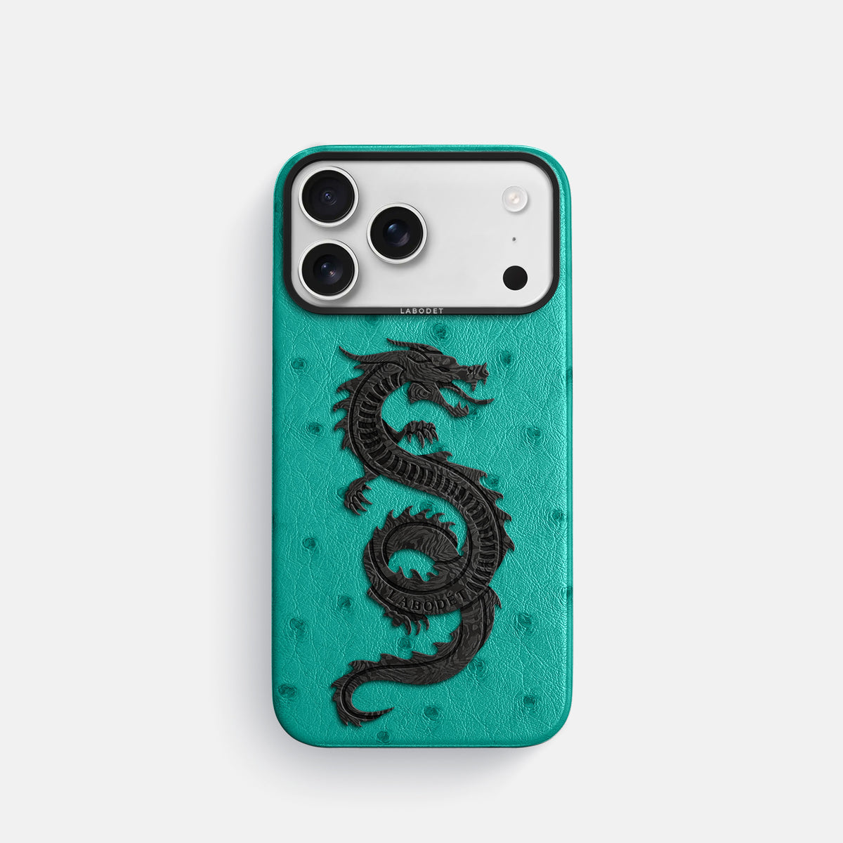 Classic Case With Carbon Dragon For iPhone 17 Pro In Ostrich -1 | Turquoise-Black