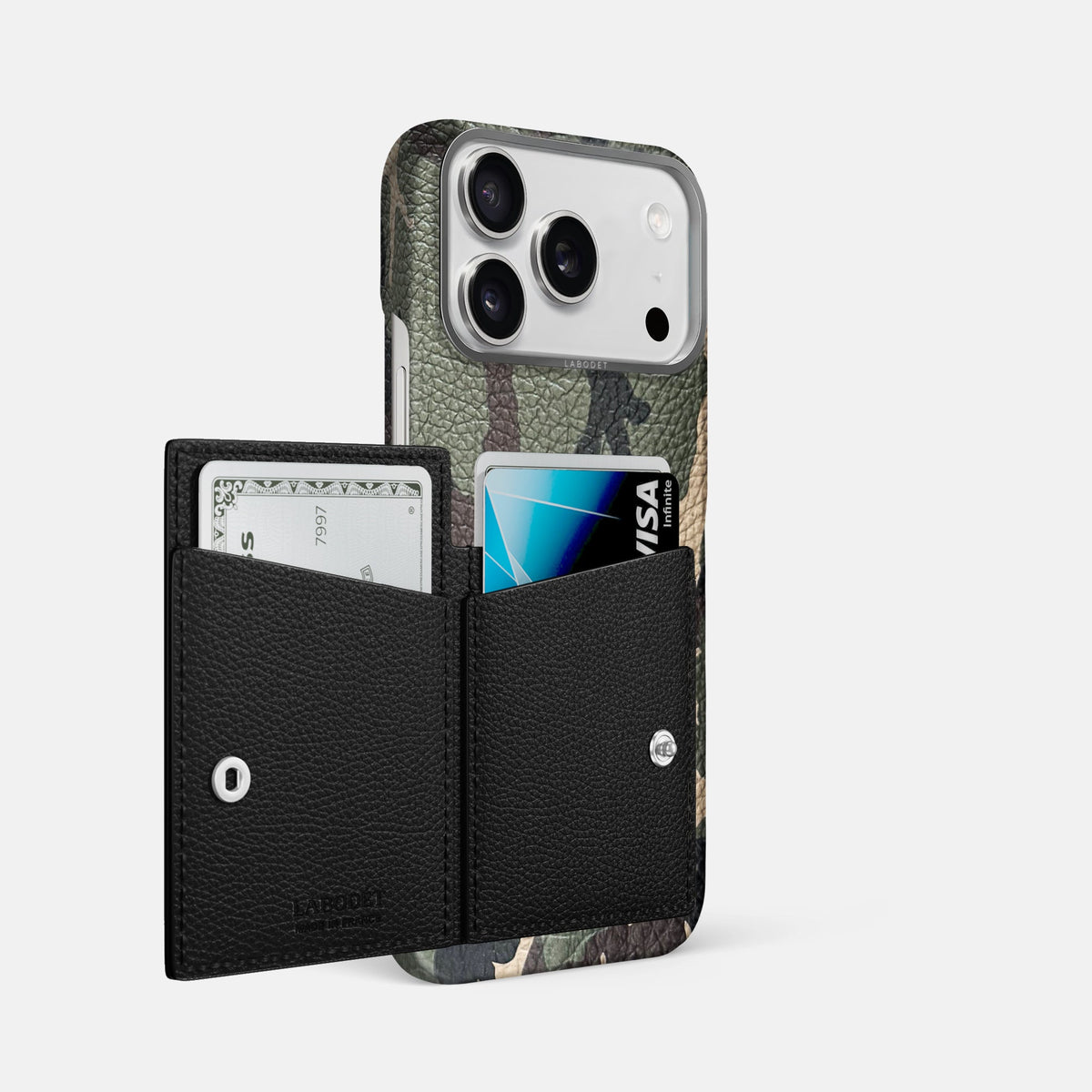 Bi-Fold Case For iPhone 18 Pro Max In Calf -2 | Camouflage-Steel