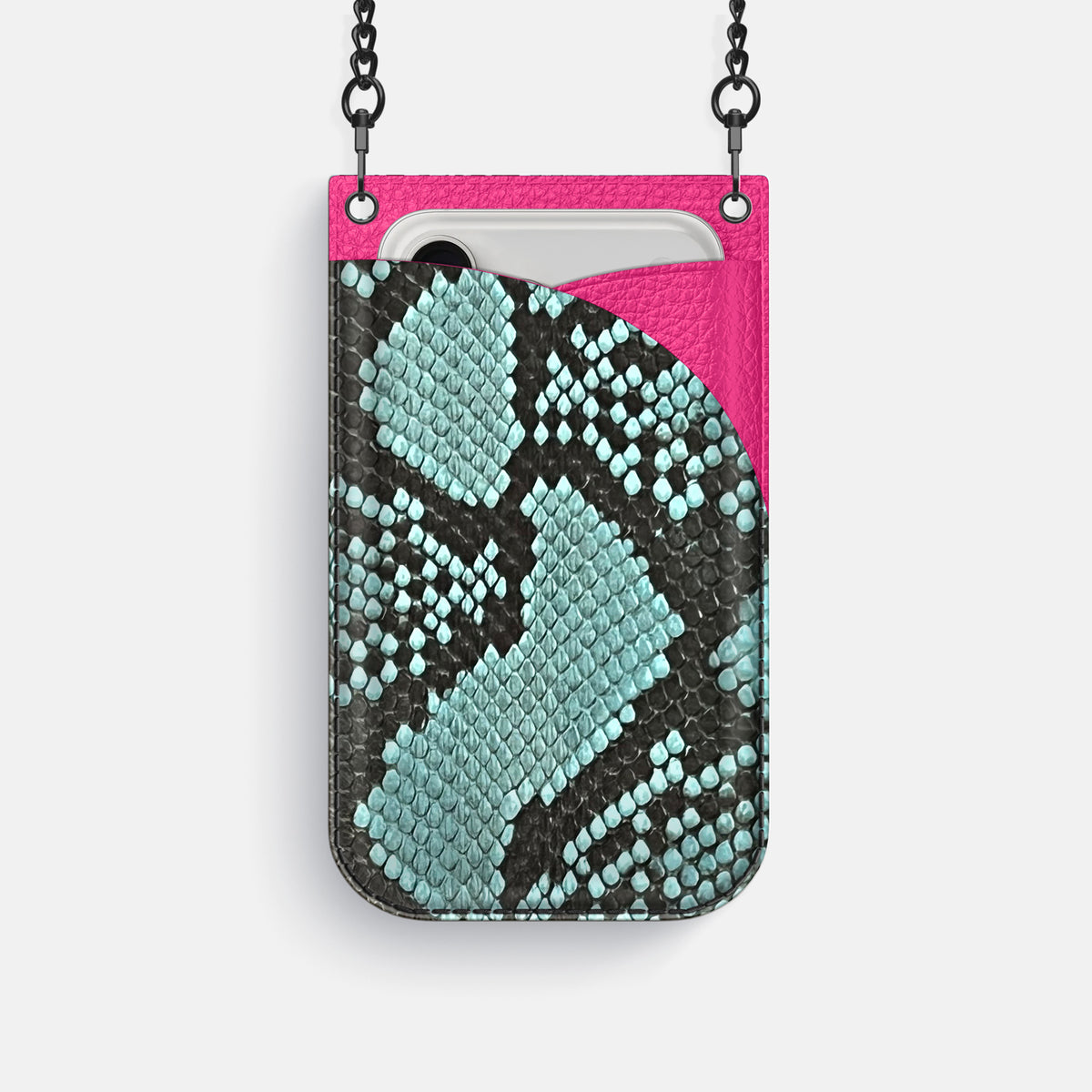 Crossbody Bag For iPhone 17 Pro In Deluxe Python -1 | Blue-Lagoon-Black