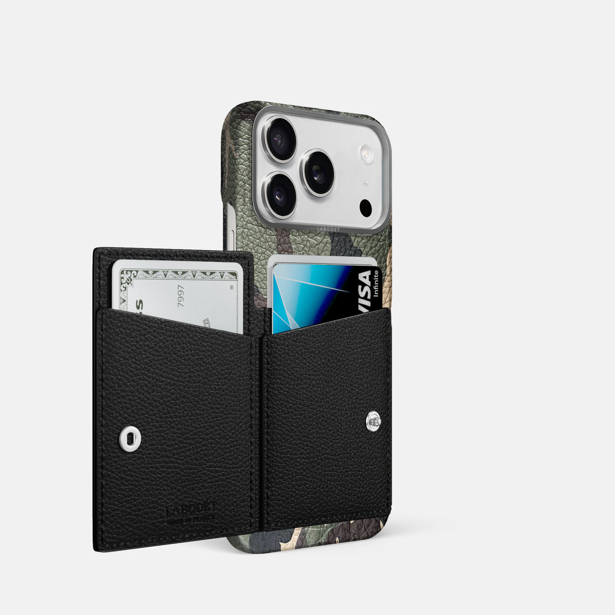 Bi-Fold Case For iPhone 17 Pro In Calf -2 | Camouflage-Steel