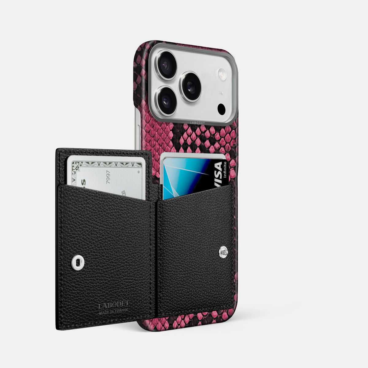 Bi-Fold Case For iPhone 17 Pro Max In Deluxe Python -2 | Burgundy-Steel
