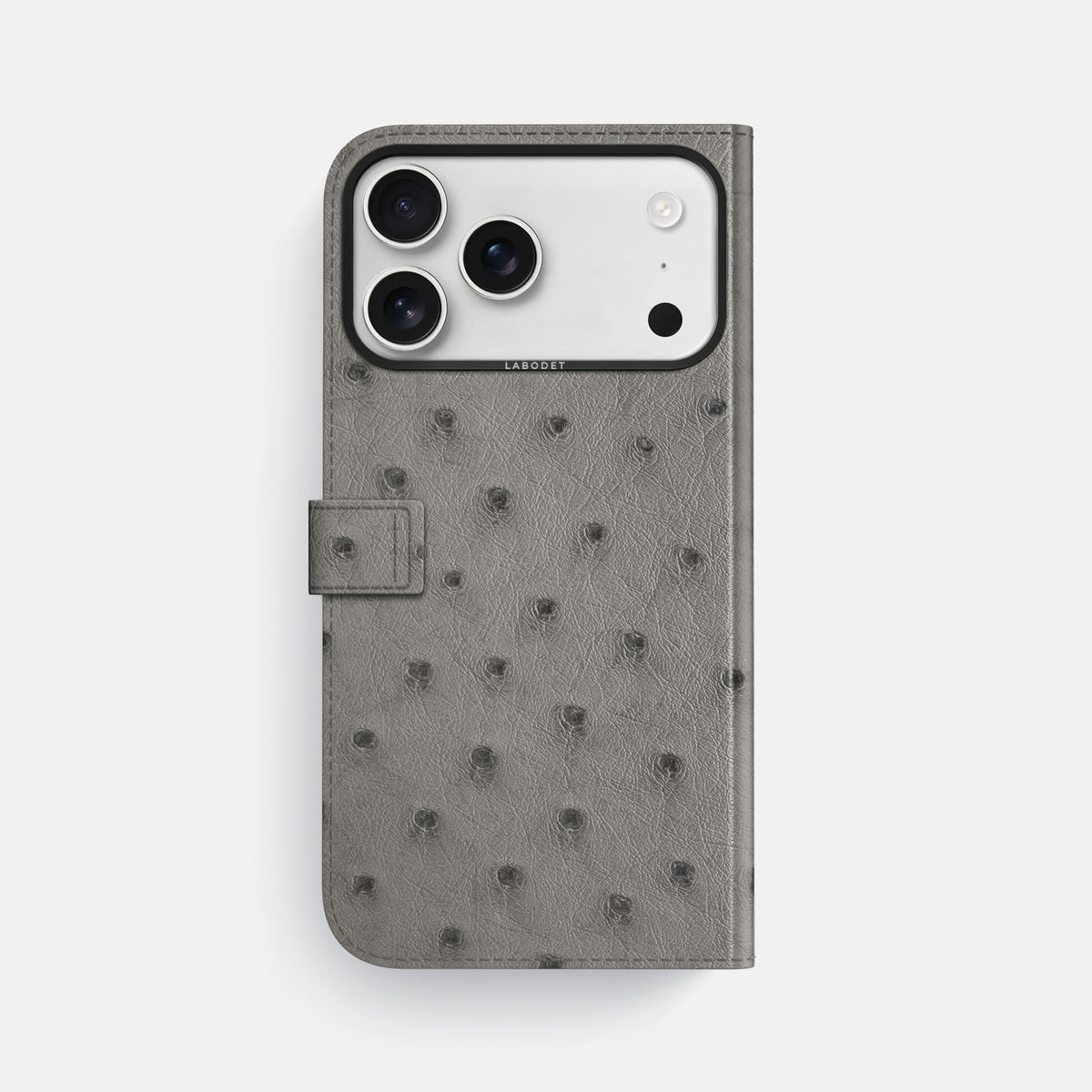 Folio Case with Clasp For iPhone 17 Pro Max In Ostrich -3 | Grey-Black