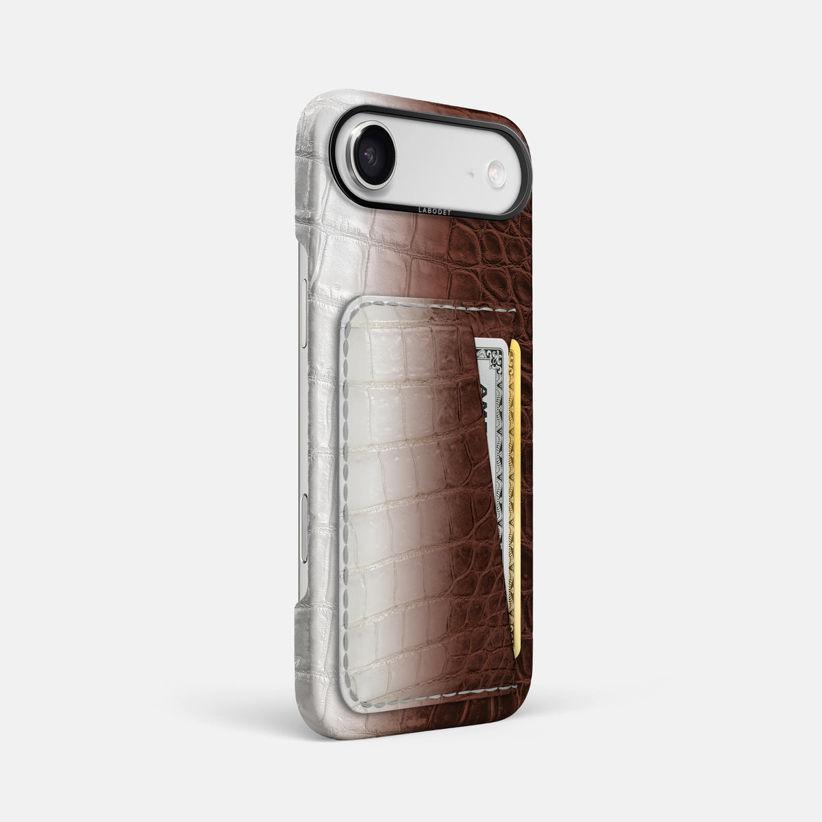 Double Card Case For iPhone 17 Air In Himalayan Crocodile -2 | Dark-Brown-Black