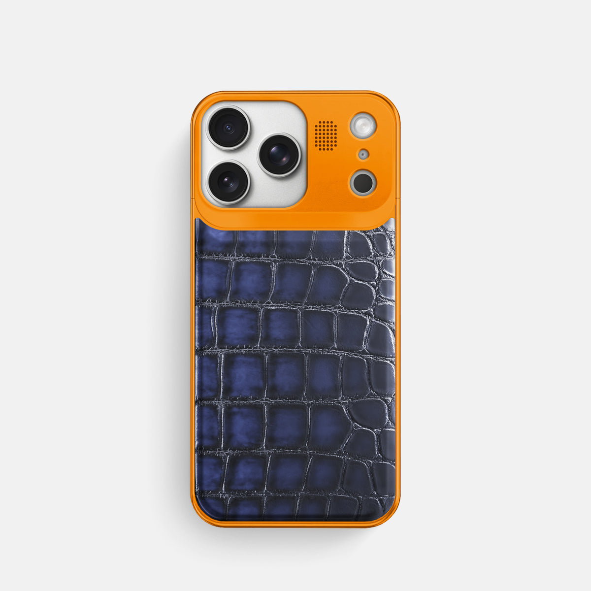 Metal Case For iPhone 17 Pro In Patina Alligator -1 | Havana-Blue-Orange