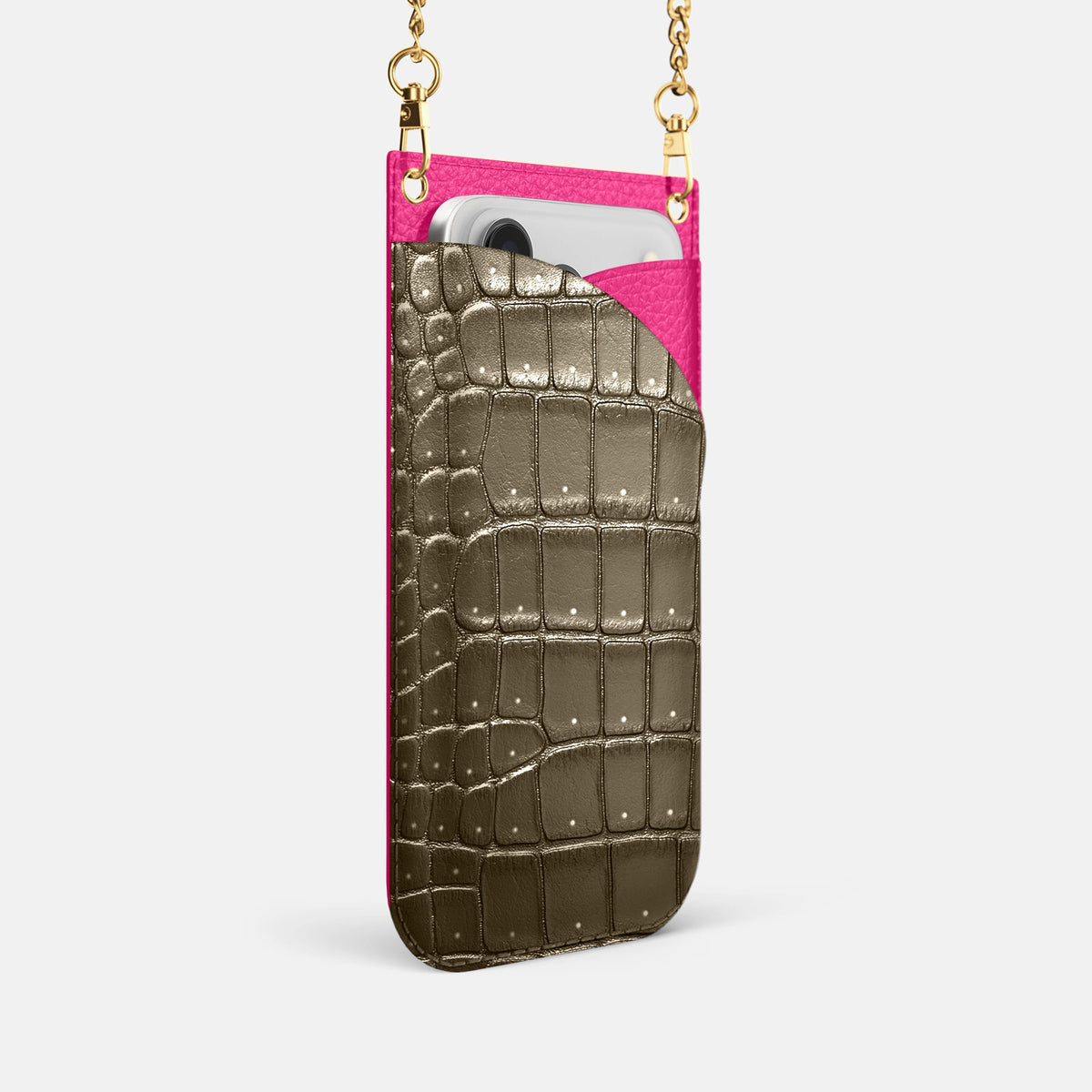 Crossbody Bag For iPhone 18 Pro In Porosus Crocodile -2 | Bronze-Gold