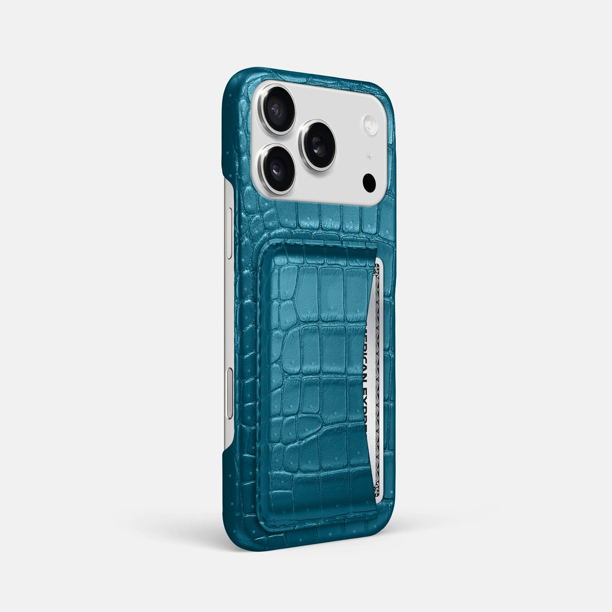 Slim Card Case For iPhone 18 Pro Max In Porosus Crocodile -2 | Turquoise