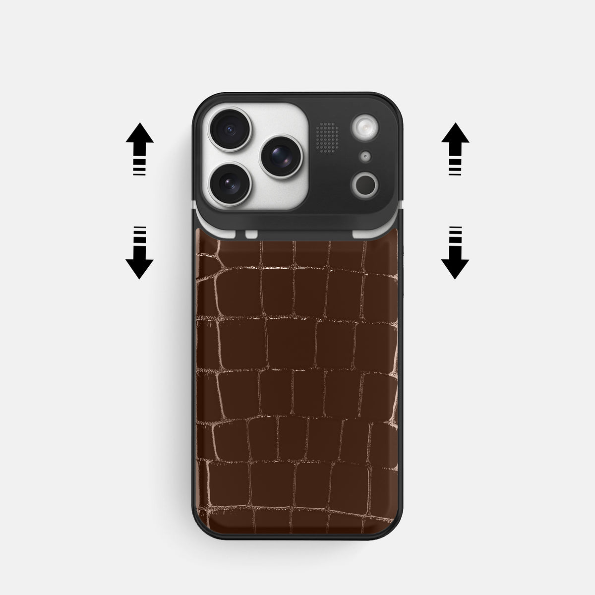 Metal Case For iPhone 17 Pro In Shiny Alligator -2 | Brown-Black