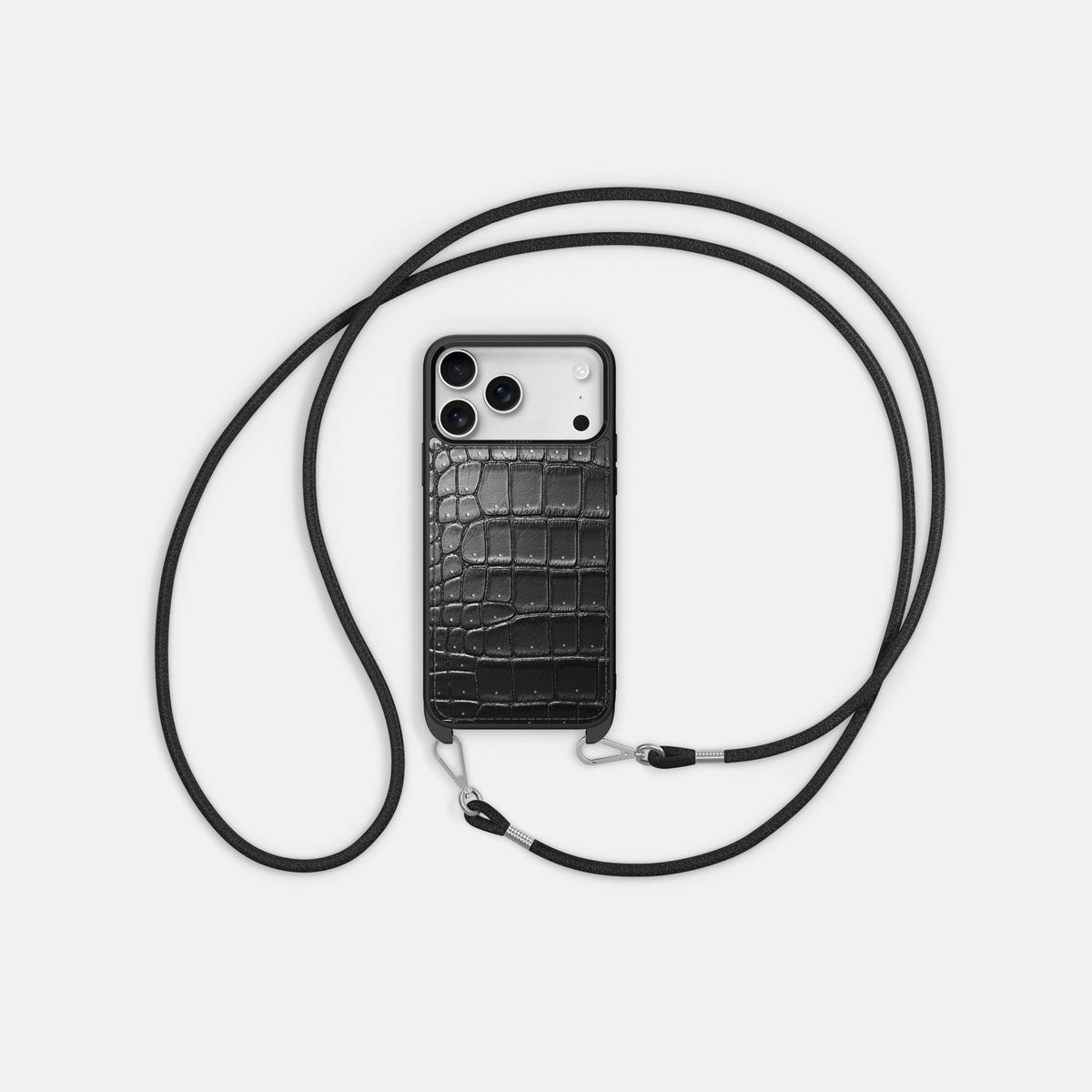 Crossbody Sport Case For iPhone 18 Pro In Porosus Crocodile -5 | Shiny-Black