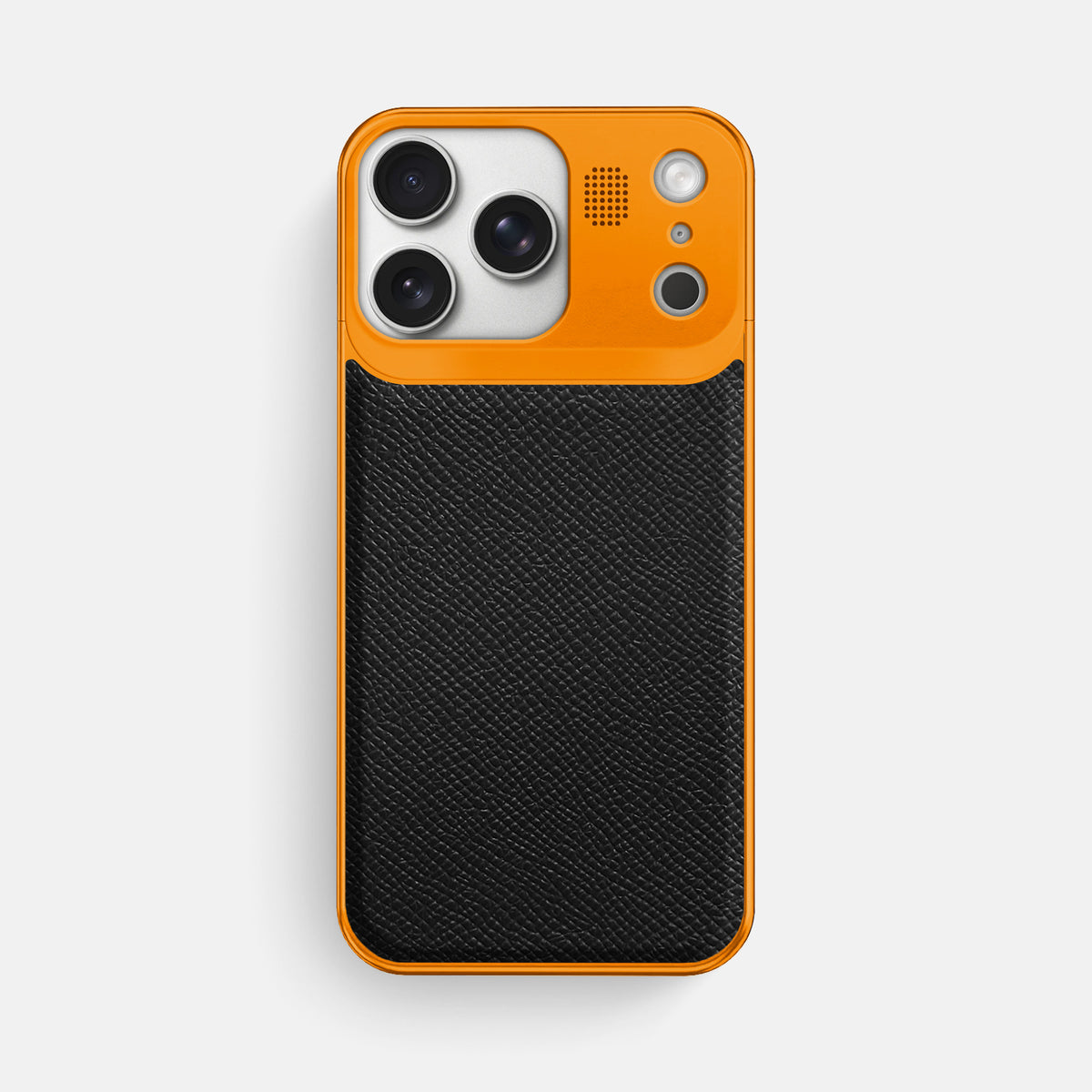 Metal Case For iPhone 17 Pro Max In Epsom-Style Calf -1 | Black-Orange