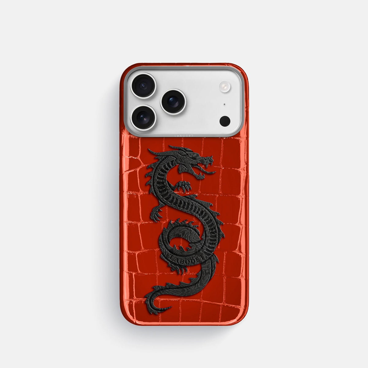 Classic Case With Carbon Dragon For iPhone 18 Pro In Shiny Alligator -1 | Orange-Steel