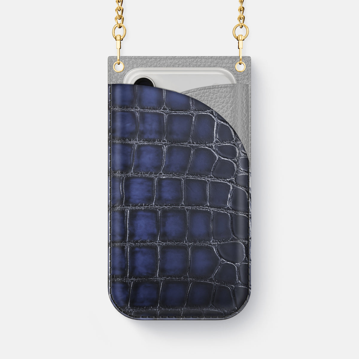 Crossbody Bag For iPhone 17 Pro Max In Patina Alligator -1 | Havana-Blue-Gold