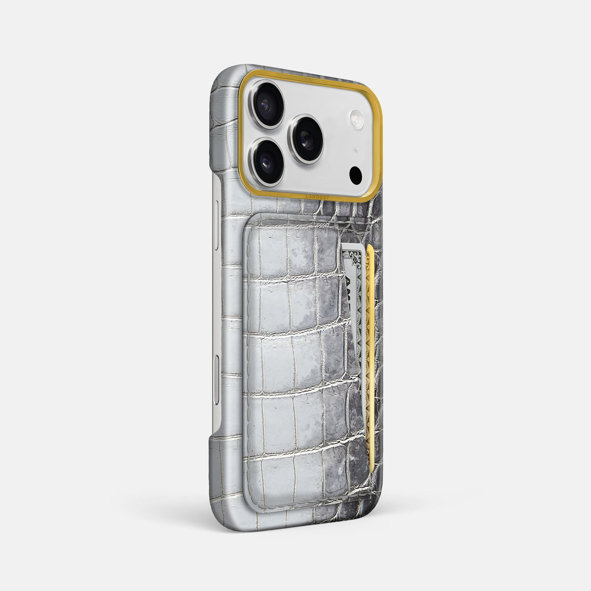 Double Card Case For iPhone 18 Pro Max In Himalayan Crocodile -2 | Silver-Gold