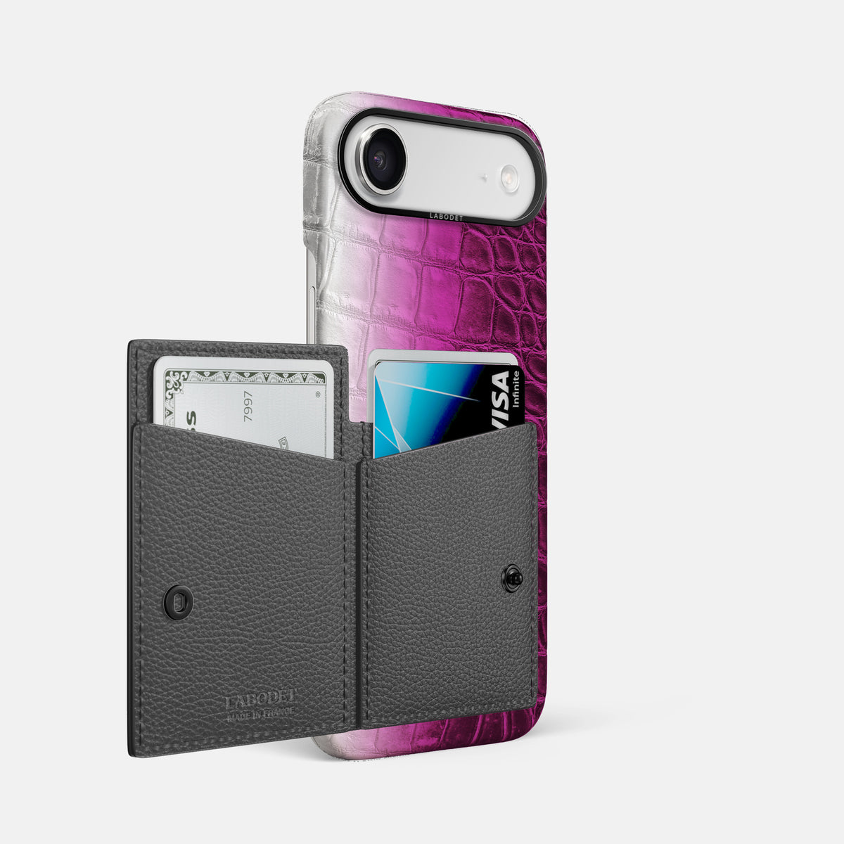 Bi-Fold Case For iPhone 17 Air In Himalayan Crocodile -2 | Fuchsia-Black