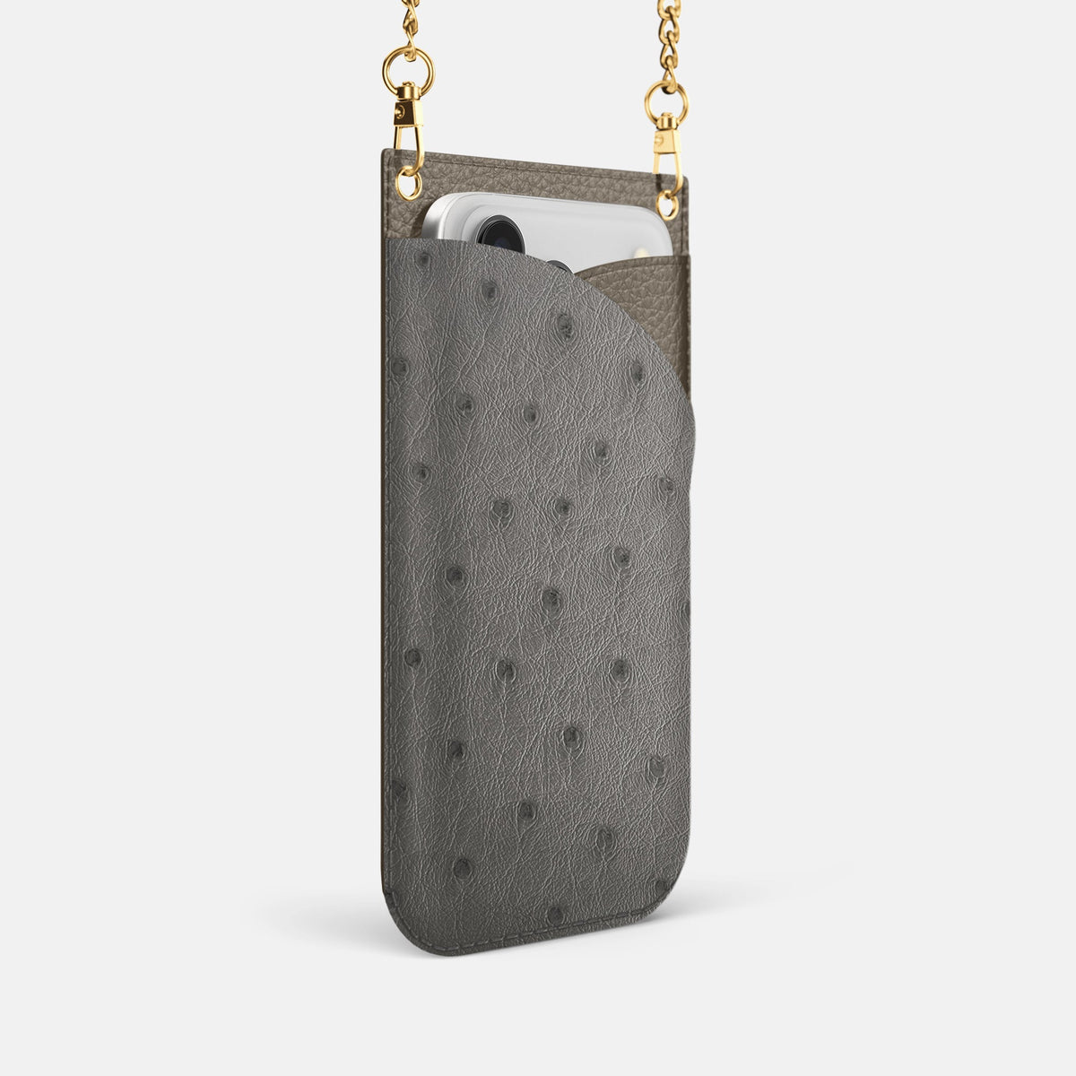 Crossbody Bag For iPhone 18 Pro In Ostrich -2 | Grey-Gold