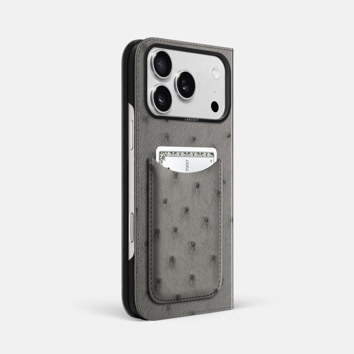Folio Case with Card For iPhone 18 Pro Max In Ostrich -1 | Grey-Black