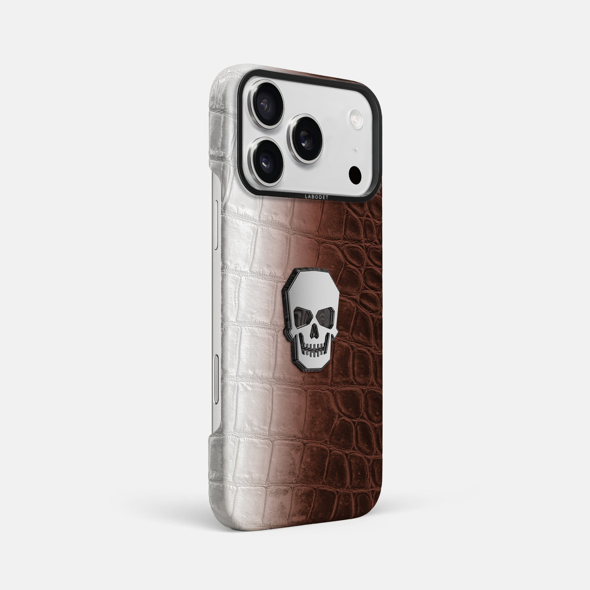 Classic Case With Titanium Skull For iPhone 18 Pro Max In Himalayan Crocodile -2 | Dark-Brown-Black