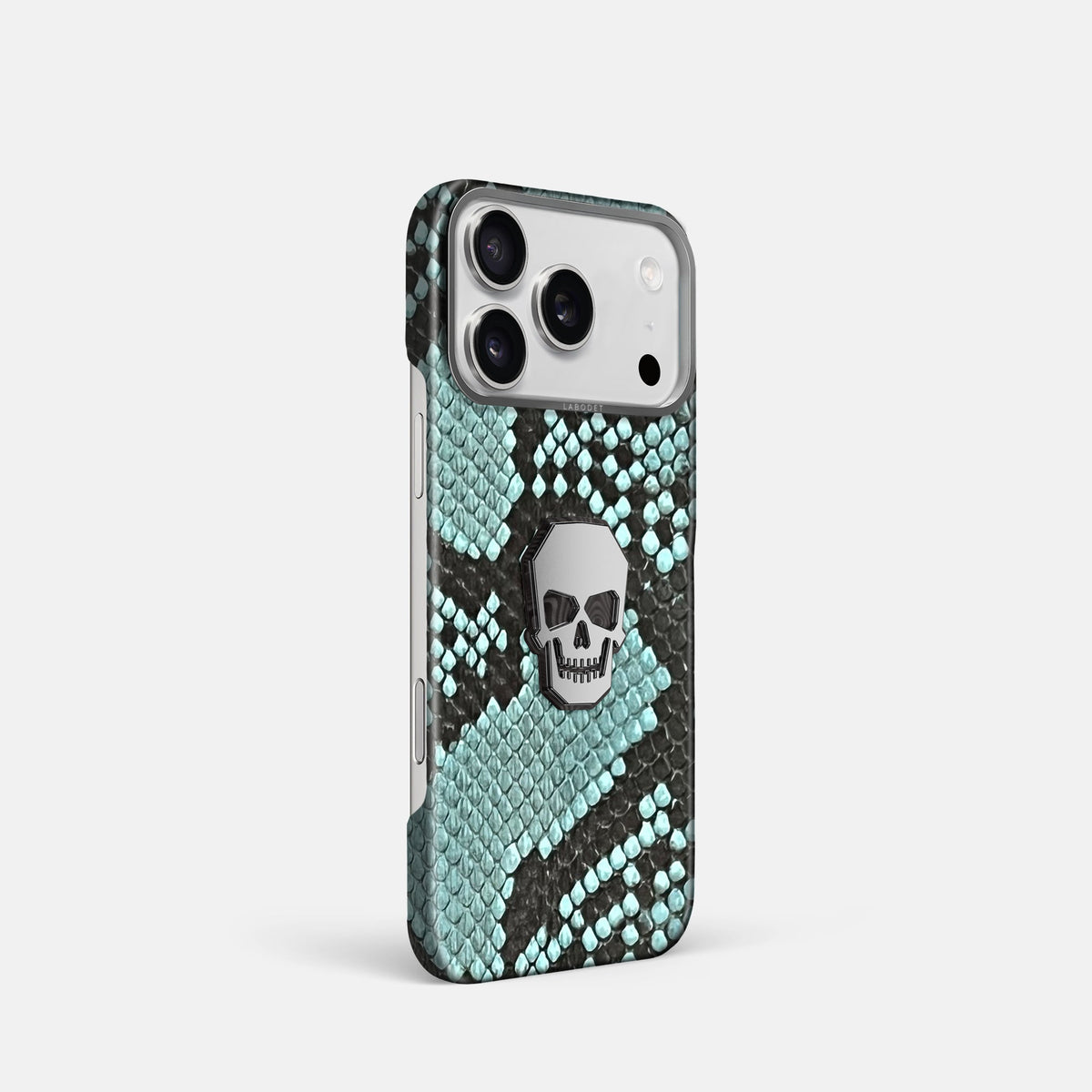 Classic Case With Titanium Skull For iPhone 18 Pro In Deluxe Python -2 | Blue-Lagoon-Steel