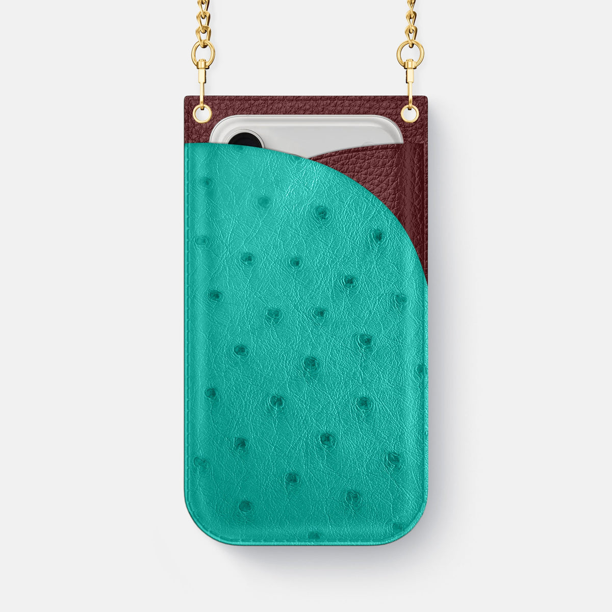 Crossbody Bag For iPhone 18 Pro Max In Ostrich -1 | Turquoise-Gold