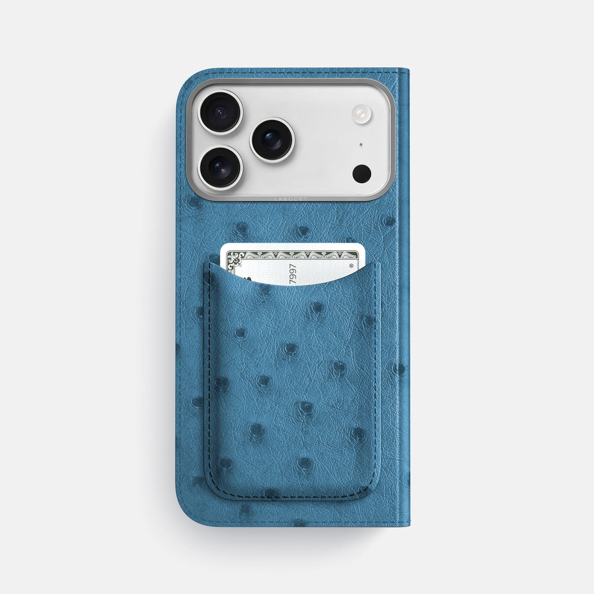 Folio Case with Card For iPhone 18 Pro Max In Ostrich -3 | Blue-Jeans-Steel