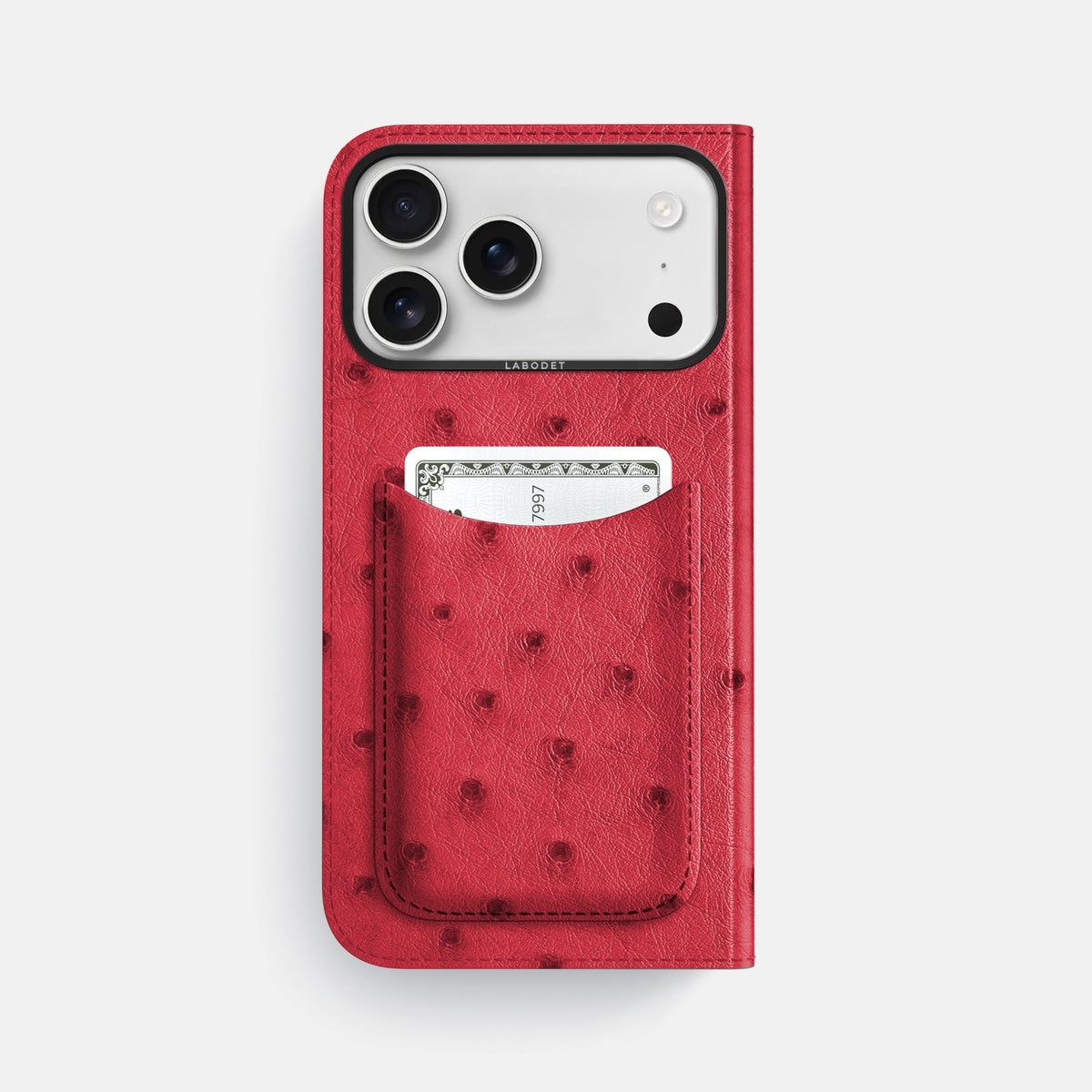 Folio Case with Card For iPhone 18 Pro Max In Ostrich -3 | Red-Black