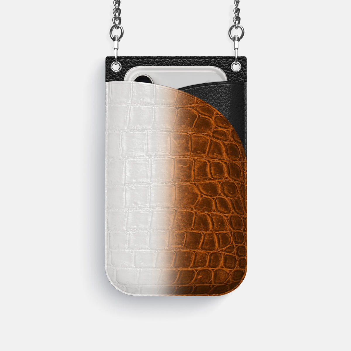 Crossbody Bag For iPhone 17 Pro In Himalayan Crocodile -1 | Orange-Steel