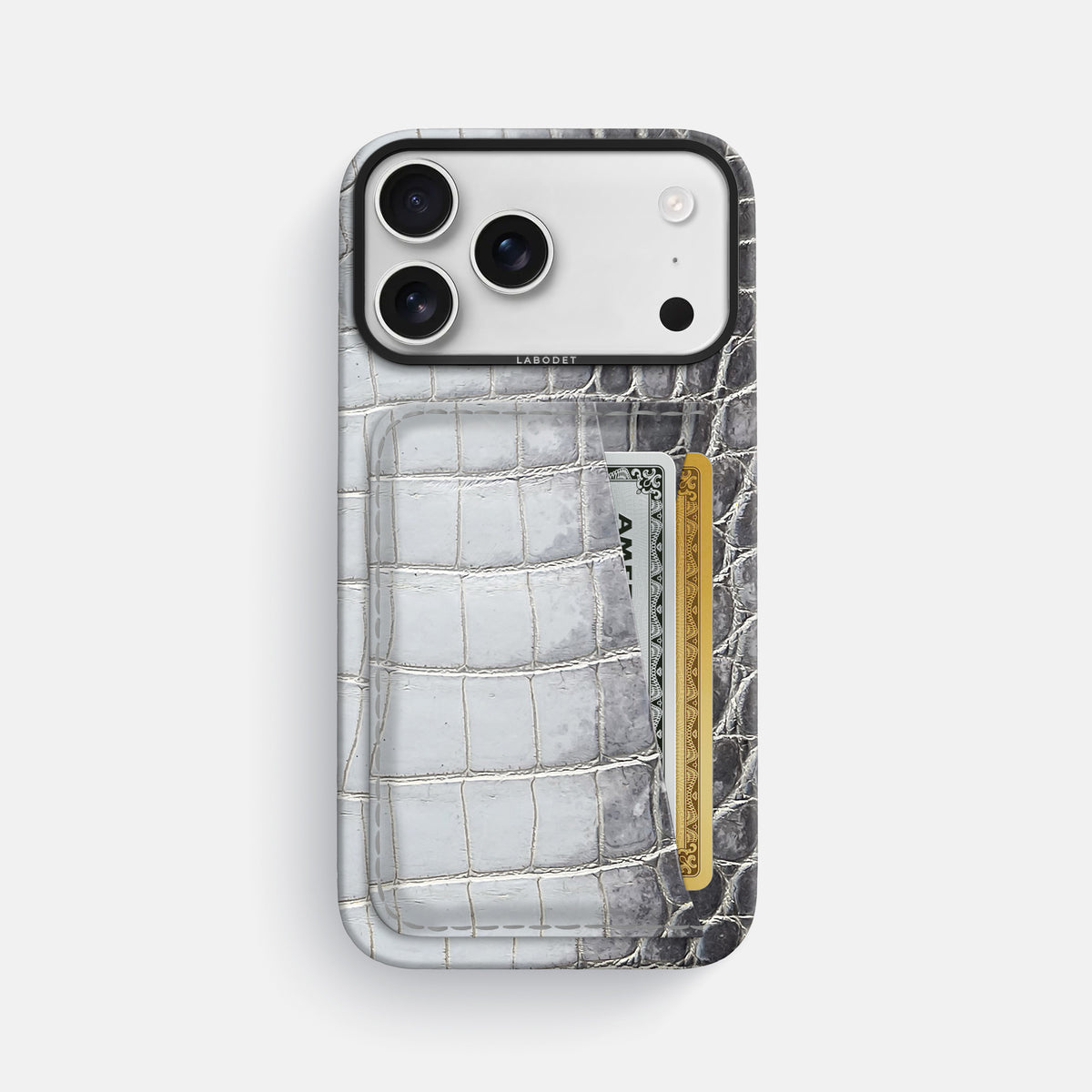 Double Card Case For iPhone 17 Pro Max In Himalayan Crocodile -1 | Silver-Black
