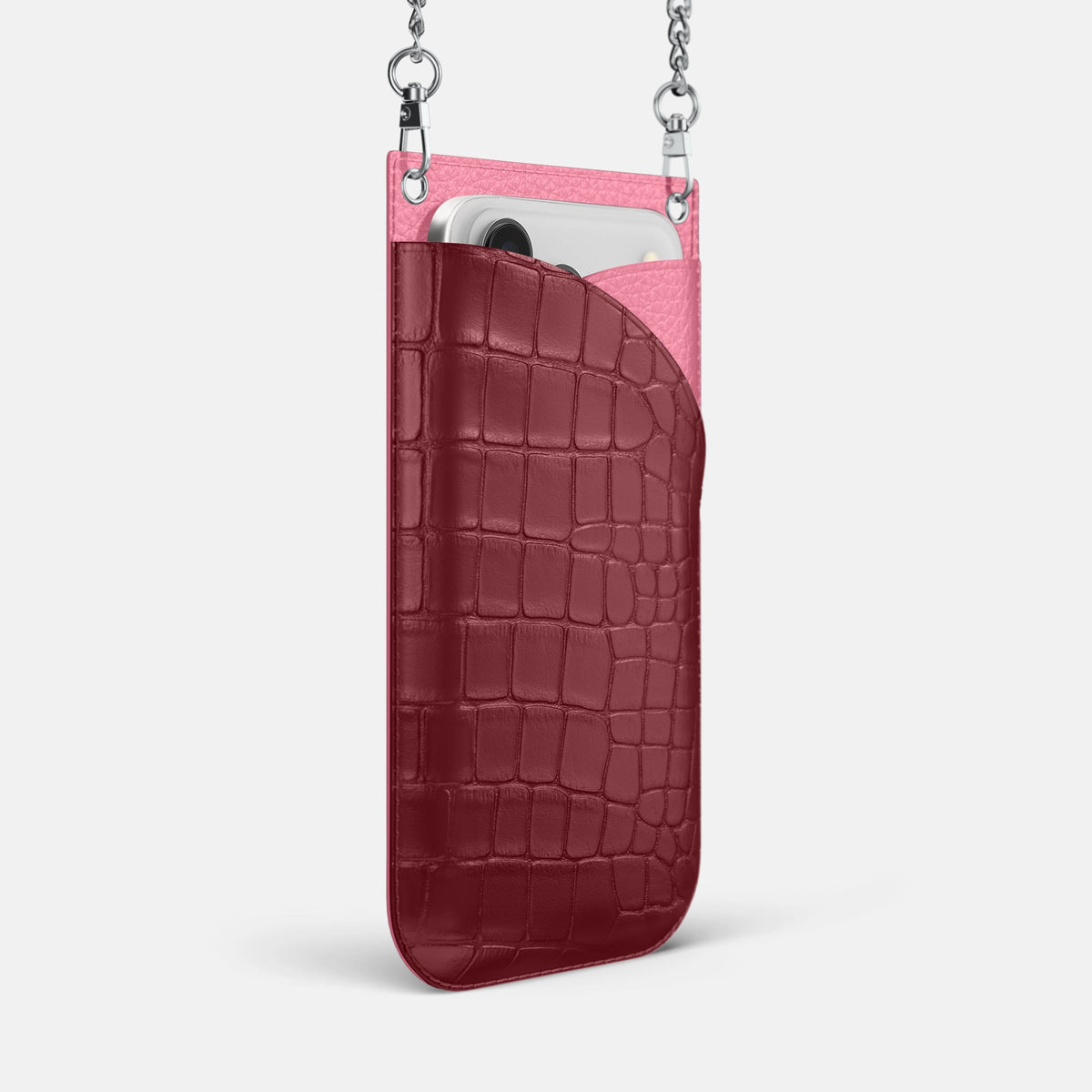 Crossbody Bag For iPhone 18 Pro Max In Alligator -2 | Burgundy-Steel