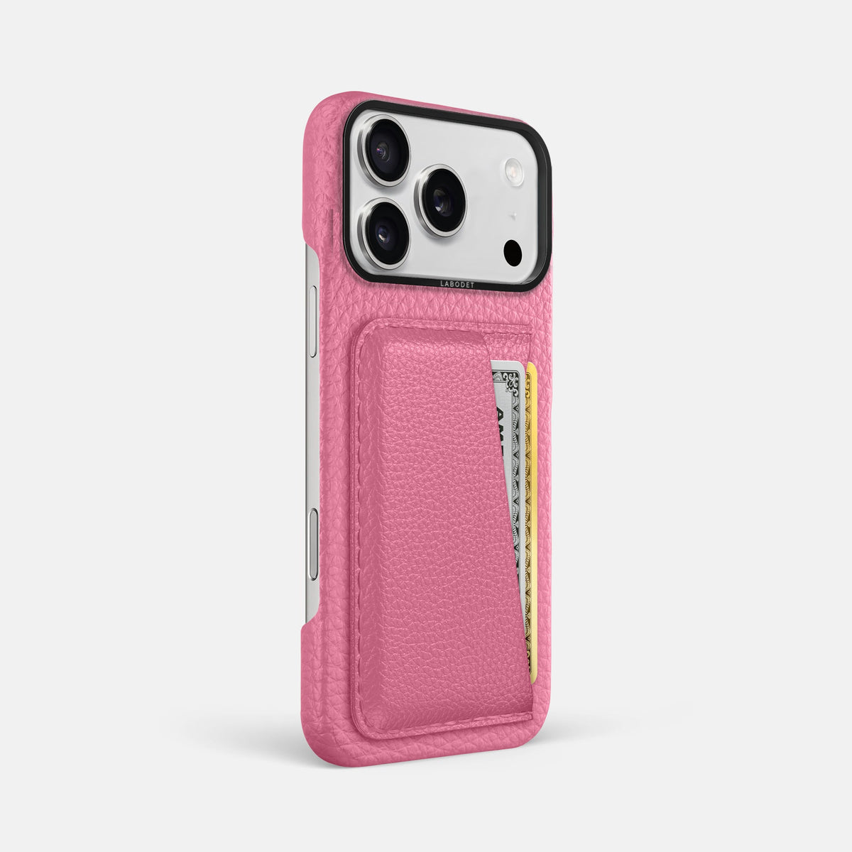 Double Card Case For iPhone 18 Pro Max In Calf -2 | Pink-Black