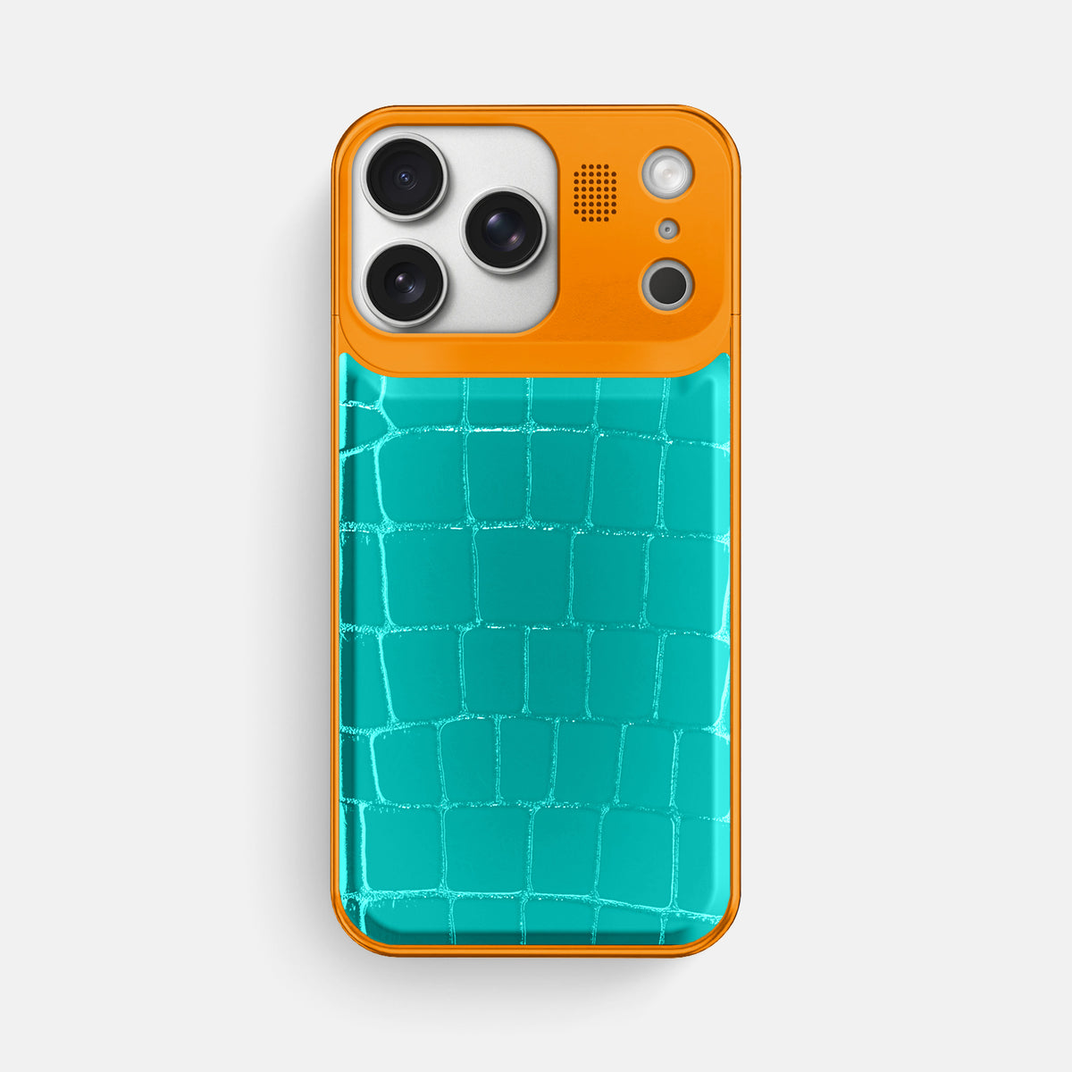Metal Case For iPhone 17 Pro Max In Shiny Alligator -1 | Mint-Orange