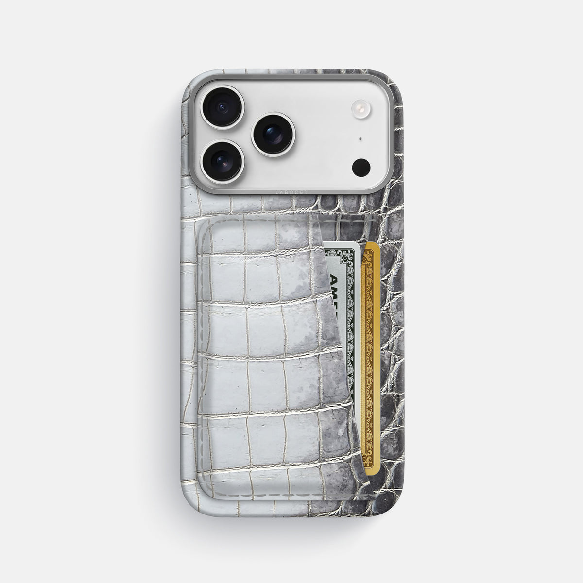 Double Card Case For iPhone 17 Pro Max In Himalayan Crocodile -1 | Silver-Steel