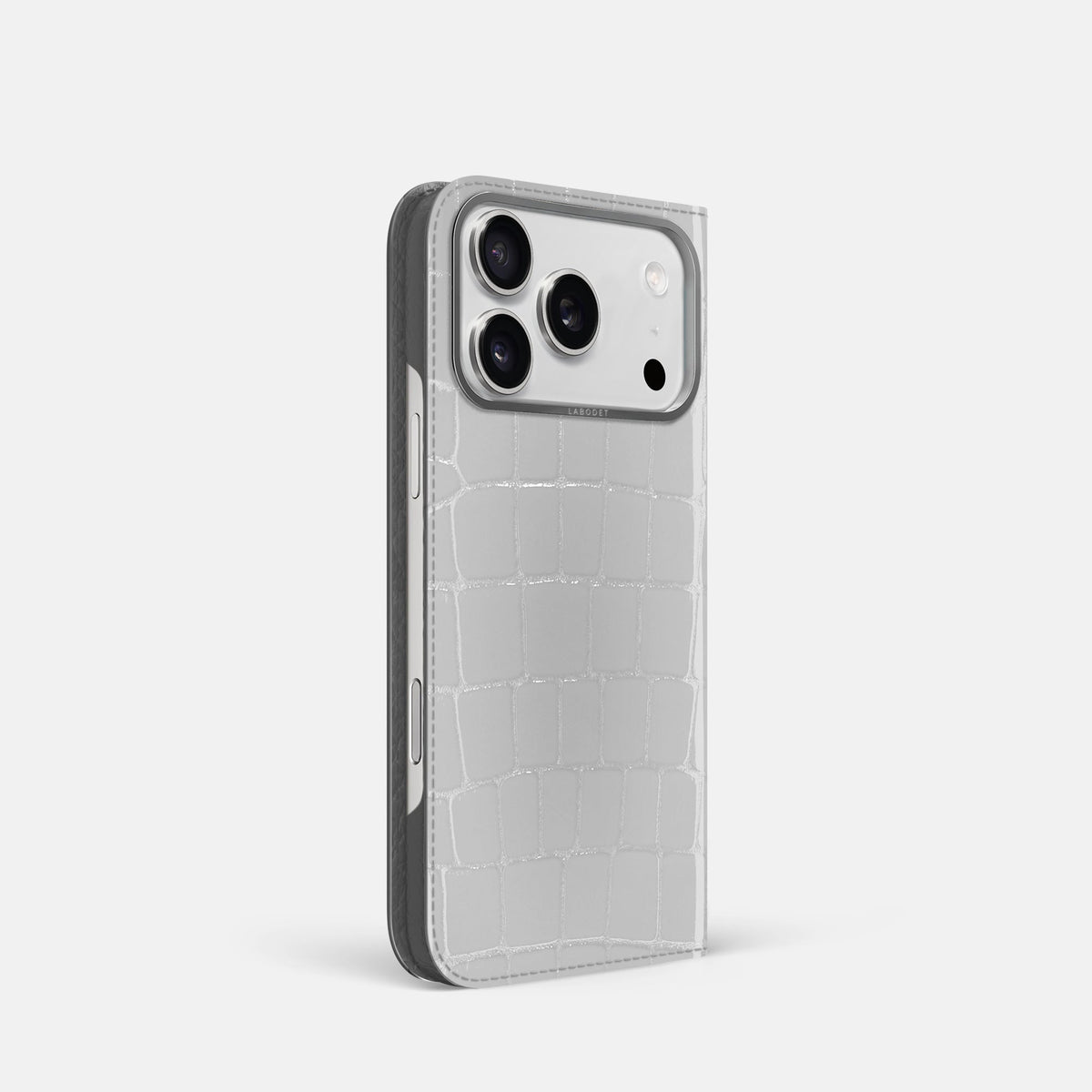 Folio Case For iPhone 18 Pro In Shiny Alligator -1 | White-Steel