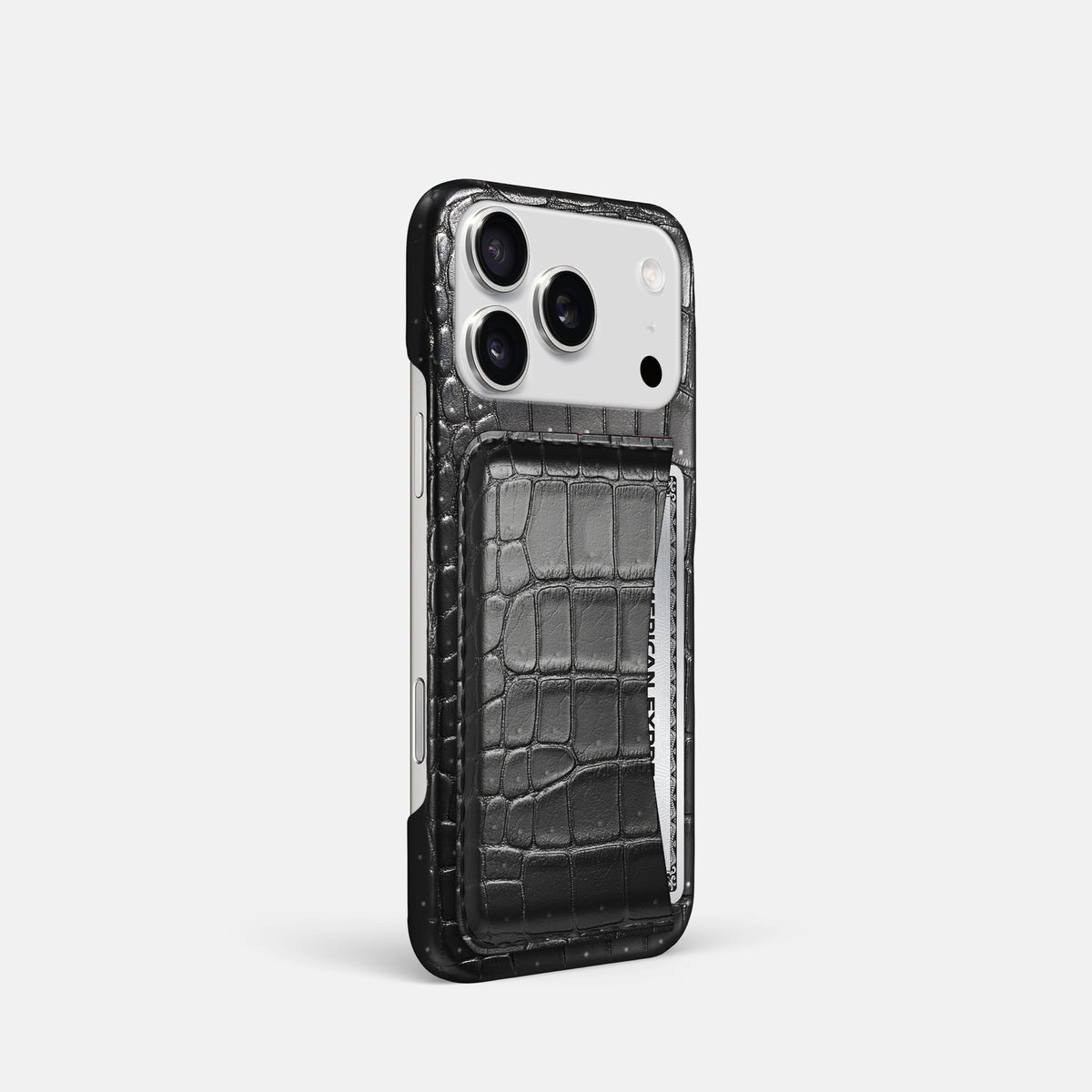 Slim Card Case For iPhone 17 Pro In Porosus Crocodile -2 | Shiny-Black