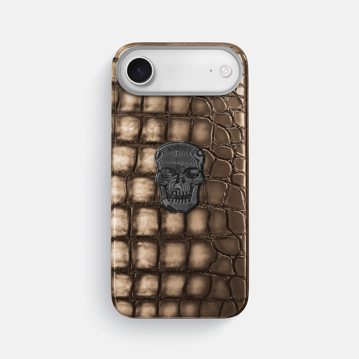 Classic Case With Carbon Skull For iPhone 17 Air In Patina Alligator -1 | Etoupe-Steel