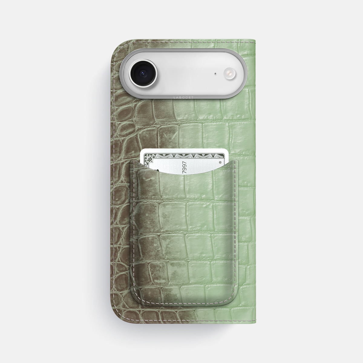 Folio Case with Card For iPhone 17 Air In Himalayan Crocodile -3 | Pistachio-Steel