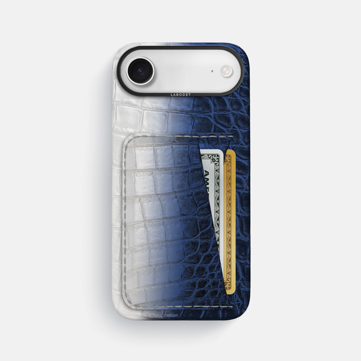 Double Card Case For iPhone 17 Air In Himalayan Crocodile -1 | Navy-Blue-Black
